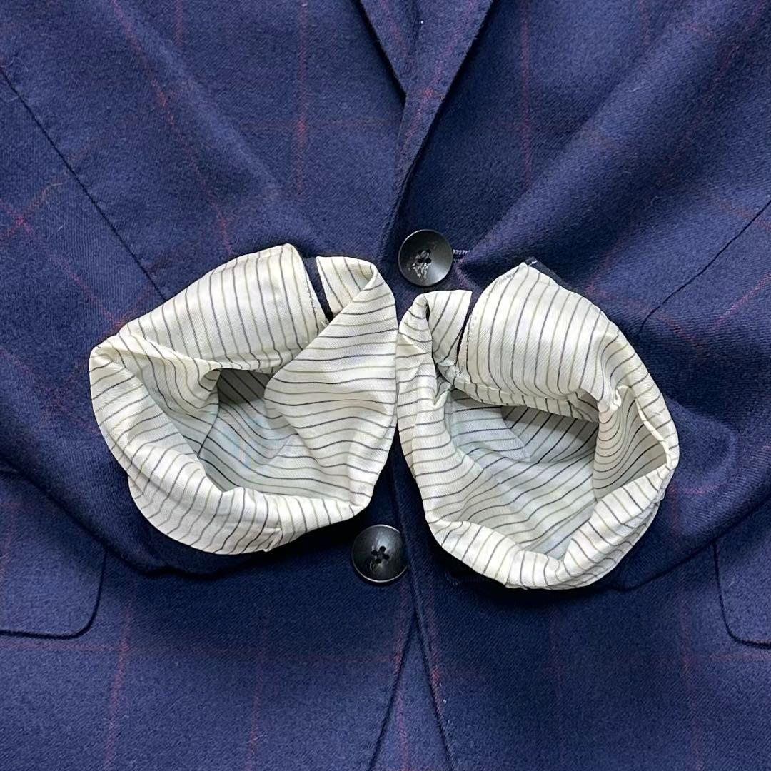 希少 極美品 スーツセレクト 3ピース ワインペン ウール100% ネイビーA6