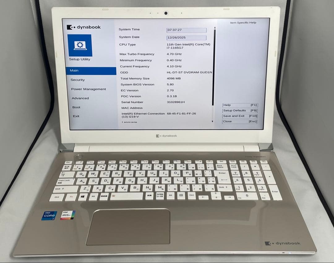 ジャンクdynabook 11th Gen i7 11世代ノートPC 本体