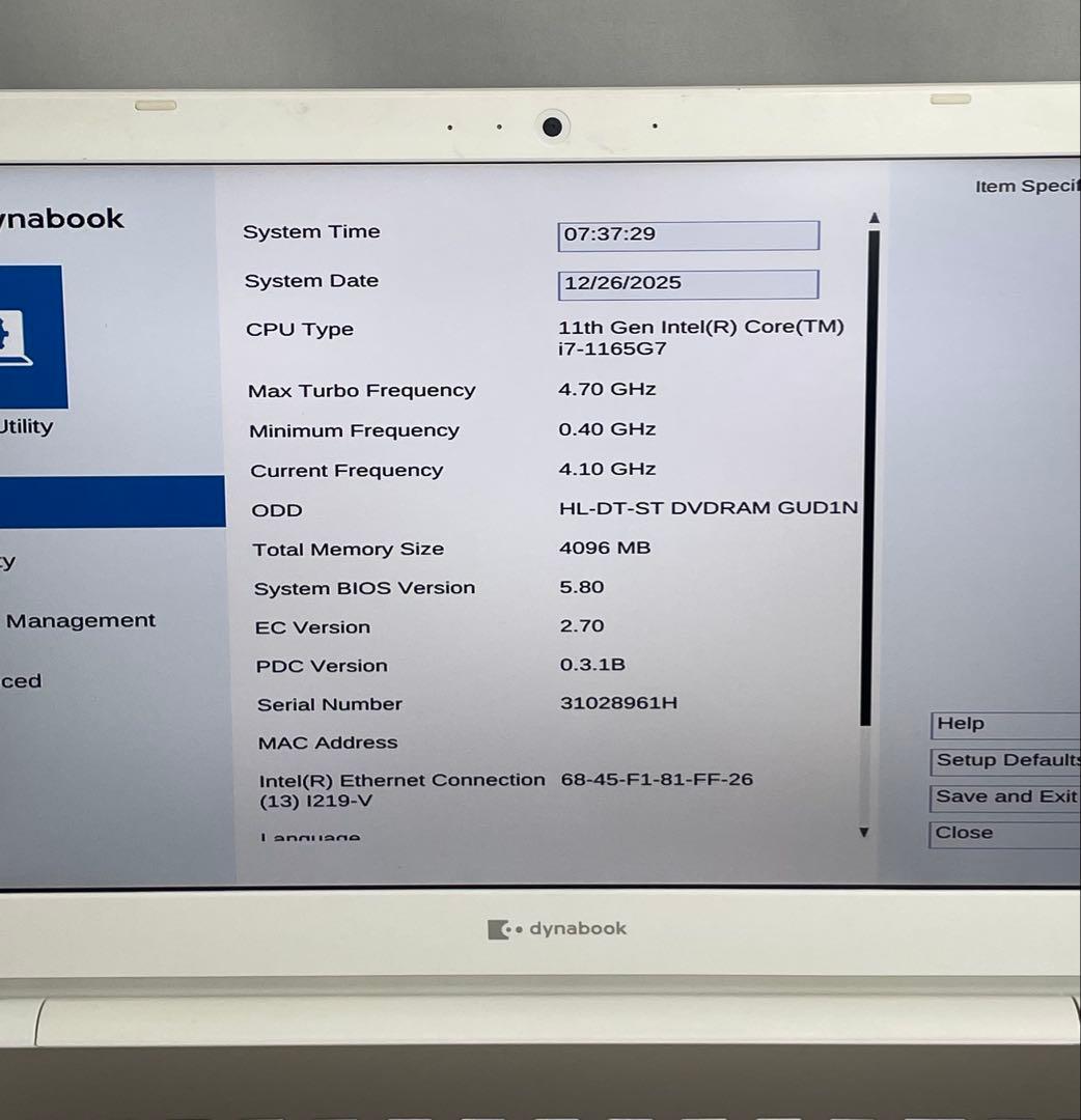 ジャンクdynabook 11th Gen i7 11世代ノートPC 本体