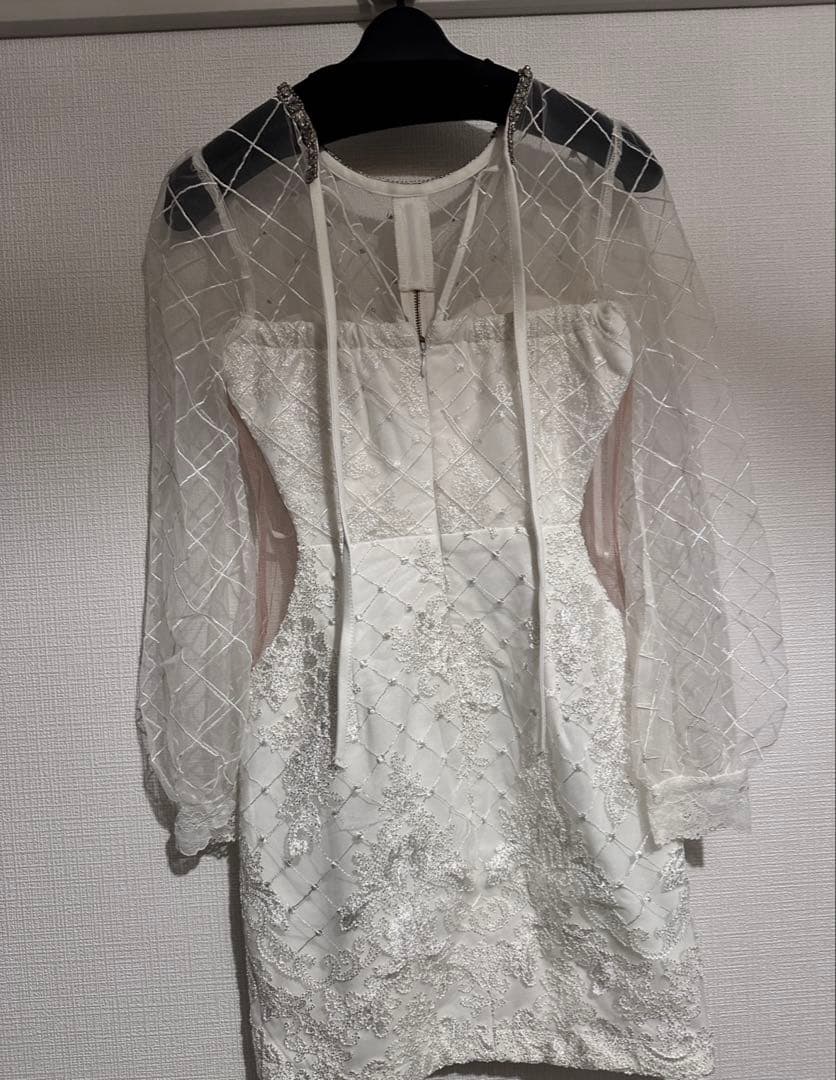 ROBEdeFLEURS ブロックチュールスリーブタイトミニキャバドレス