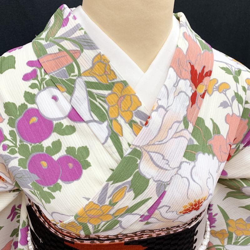 ●【最終値下げ】409mk16●ふりふ 洗える夏着物 浴衣 単衣としても 牡丹