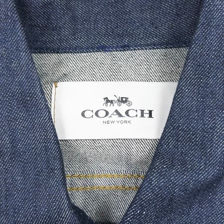コーチ COACH デニムジャケット レディース 刺繍ロゴ レザー S ブルー