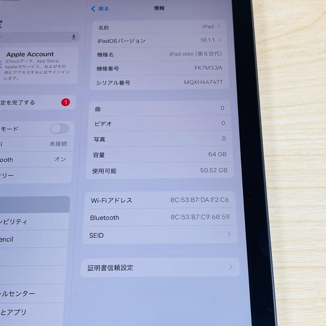 A5347 超美品 100% iPad mini 第6世代 64GB Wi-Fi