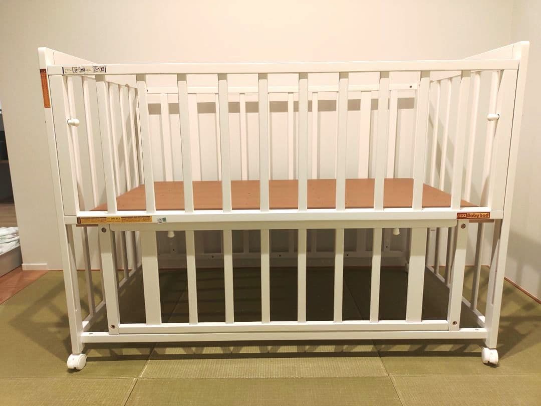 ヤトミ ベビーベッド レギュラーサイズ 120×70 ホワイト キャスター付き