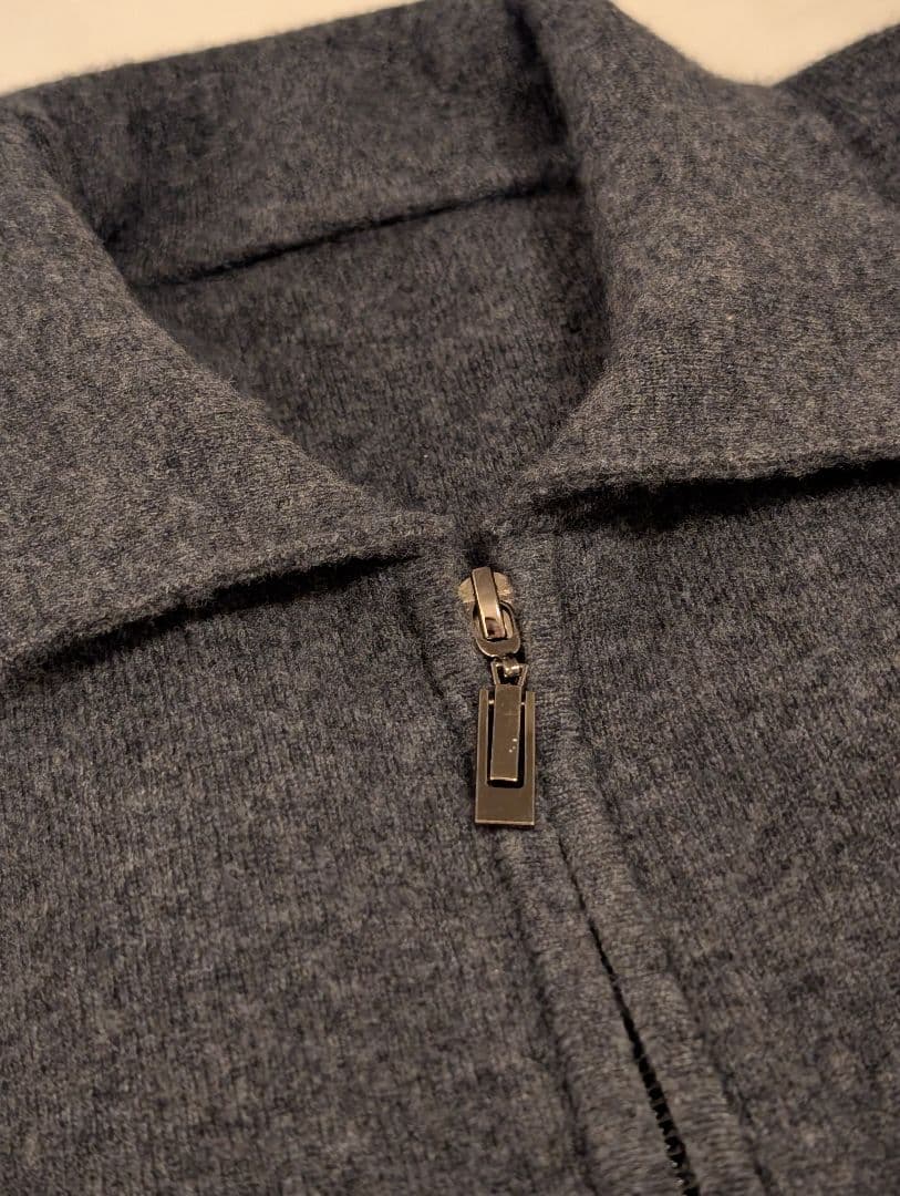 カシミヤ100% ジップアップニットカーディガン ダークグレー