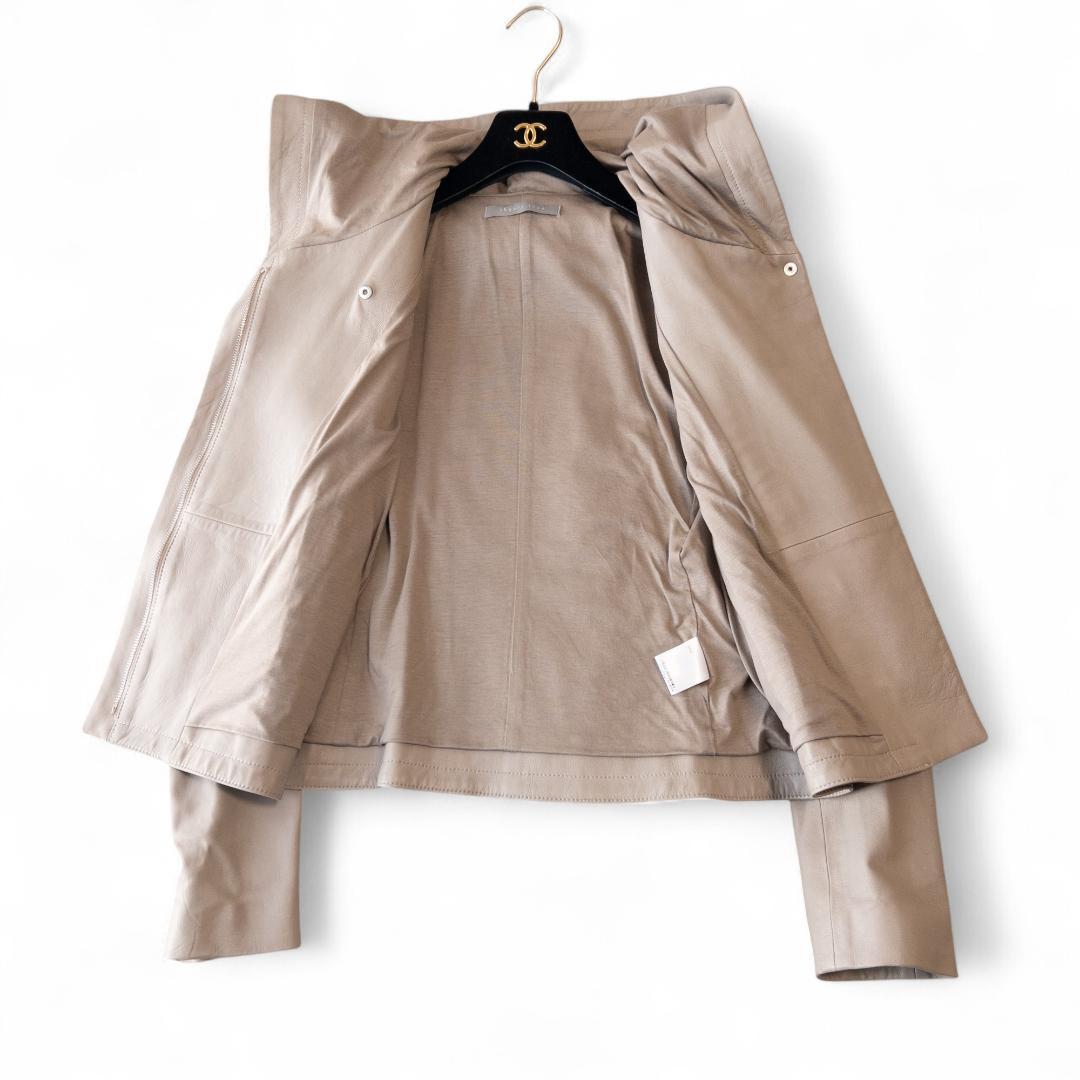 試着のみ セオリーリュクス ラムレザーフードブルゾン 40 グレージュ