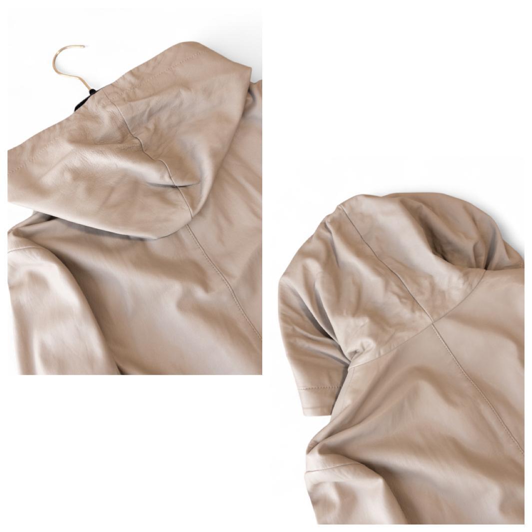 試着のみ セオリーリュクス ラムレザーフードブルゾン 40 グレージュ