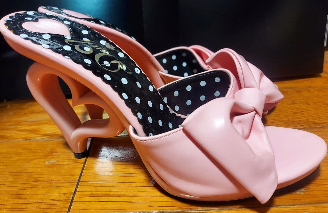 最終値下げ！MARS系量産型系リボン付きハート型ヒールサンダル。LL。値下げ禁止