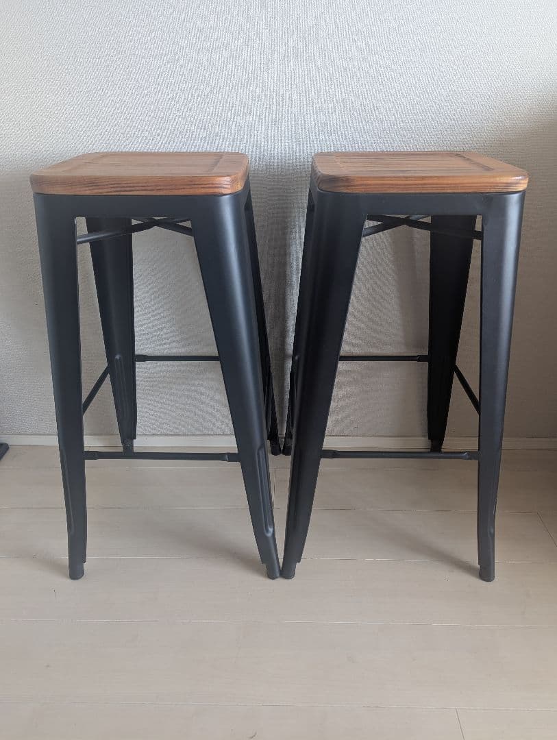 木とメタルのスツール2脚セット