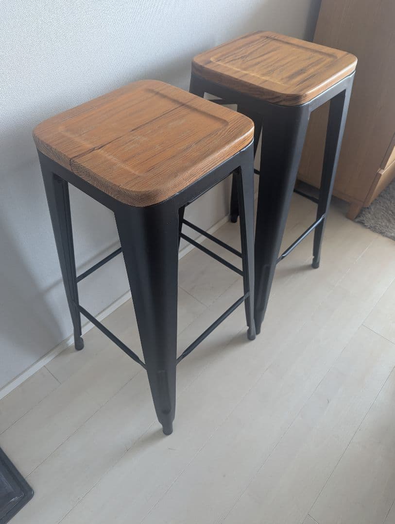 木とメタルのスツール2脚セット