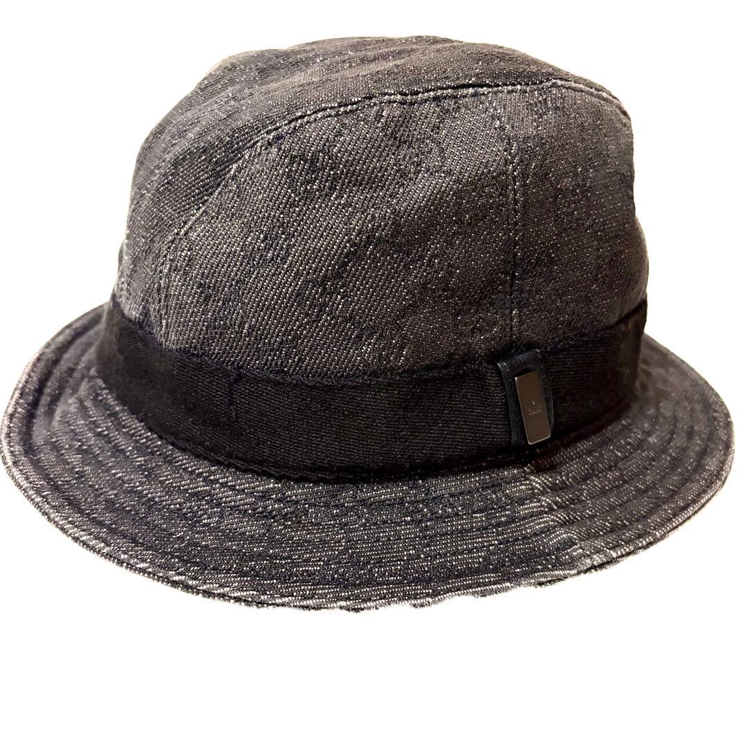 【美品】GUCCI バケットハット　Mサイズ　GG柄　帽子　ロゴプレート　レア