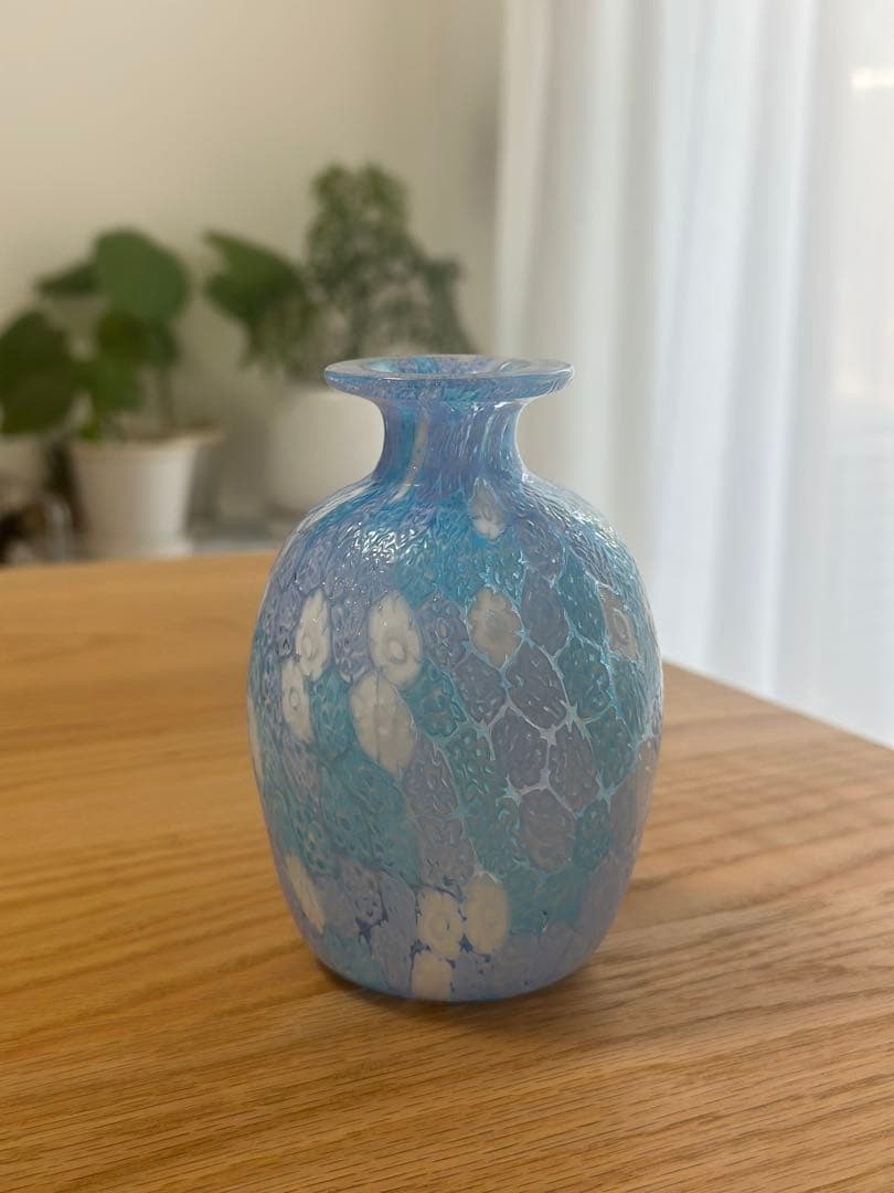 ベネチアングラス　ガラス花瓶　ブルー＆ホワイト