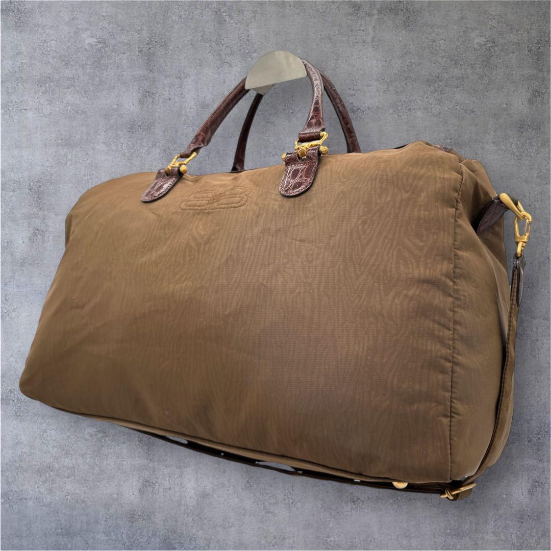 美品 バレンシアガ ボストンバッグ 2WAY ナイロン BBロゴ 茶色系Y2k