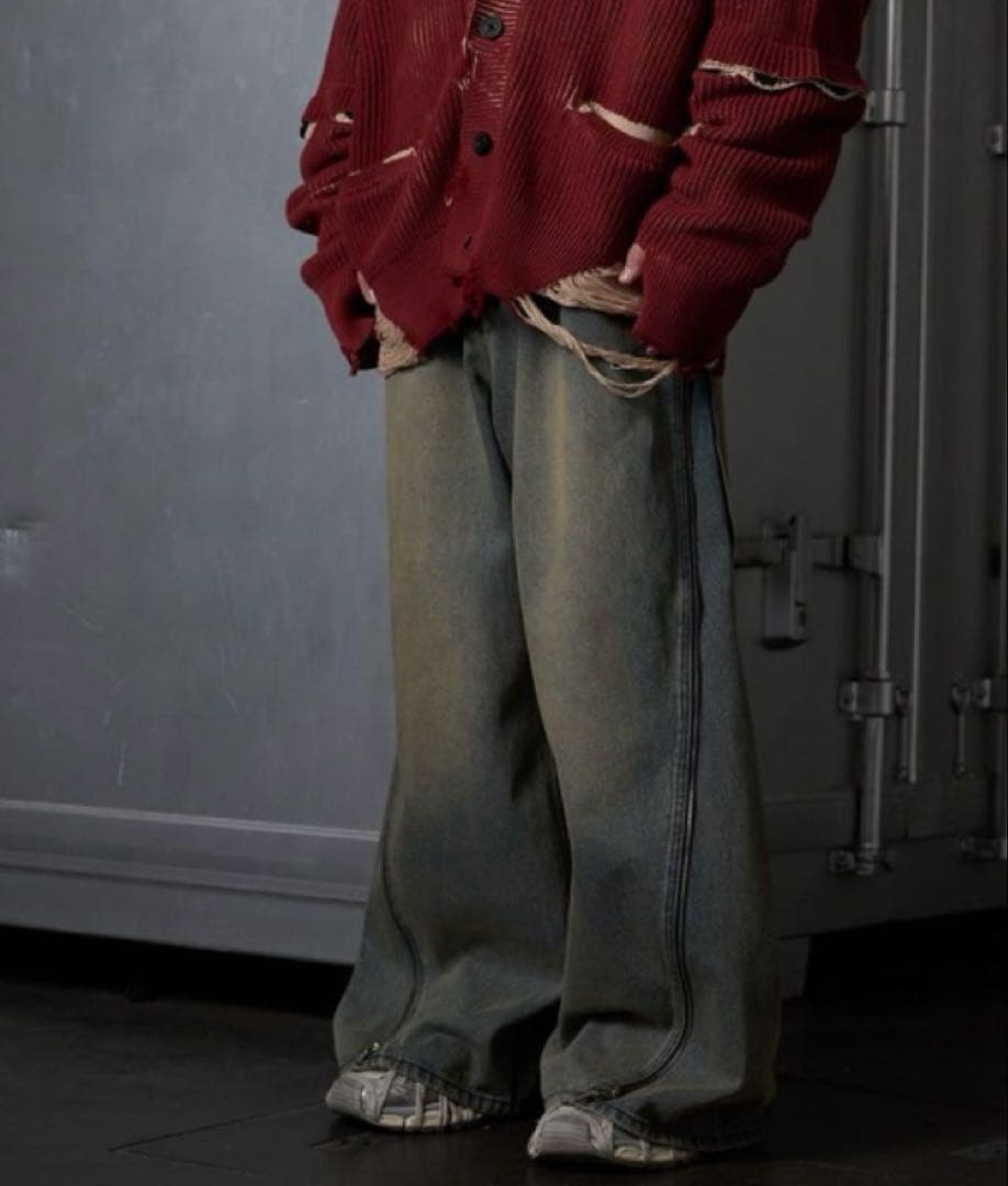 GRANCY ジップデザイン バギーデニムパンツ Sサイズ　ブルー