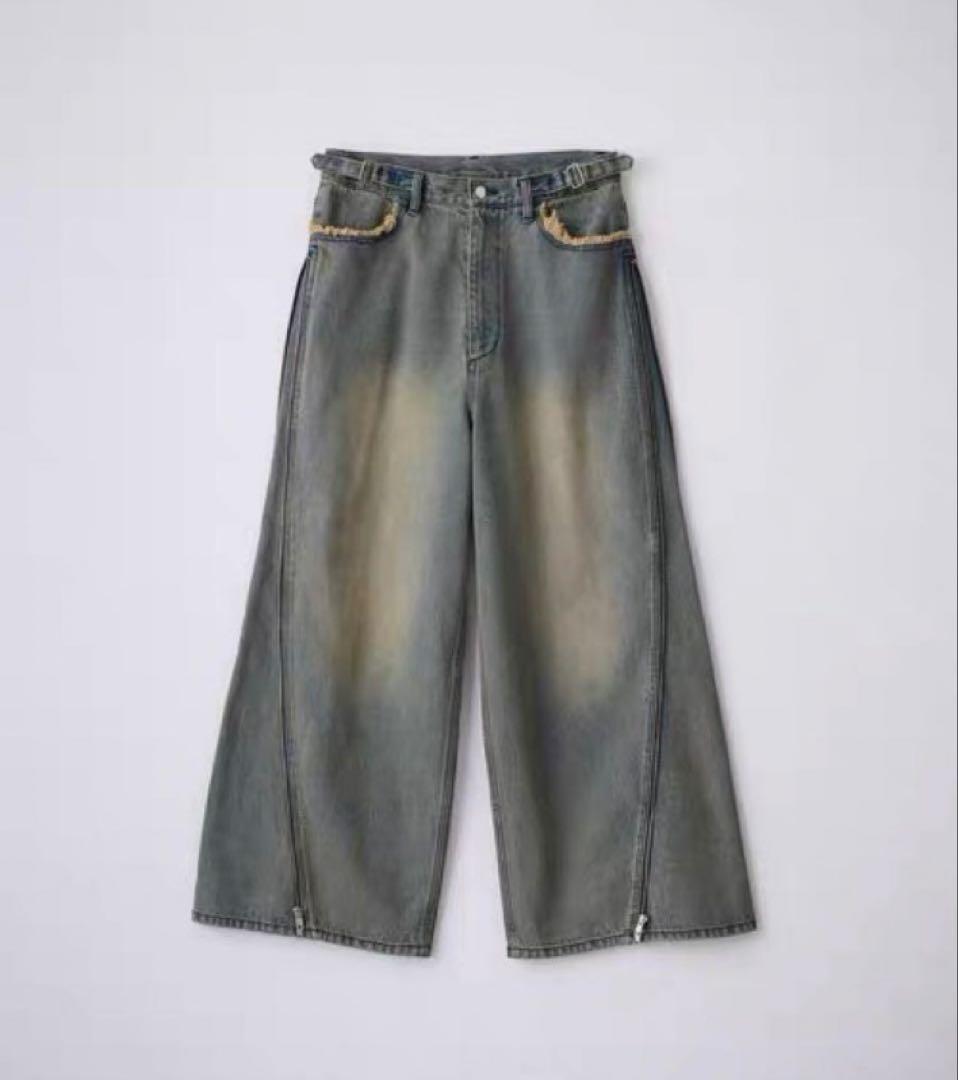 GRANCY ジップデザイン バギーデニムパンツ Sサイズ　ブルー