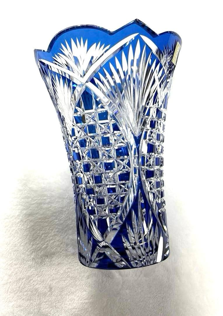 カガミクリスタル　青色クリスタルガラス花瓶
