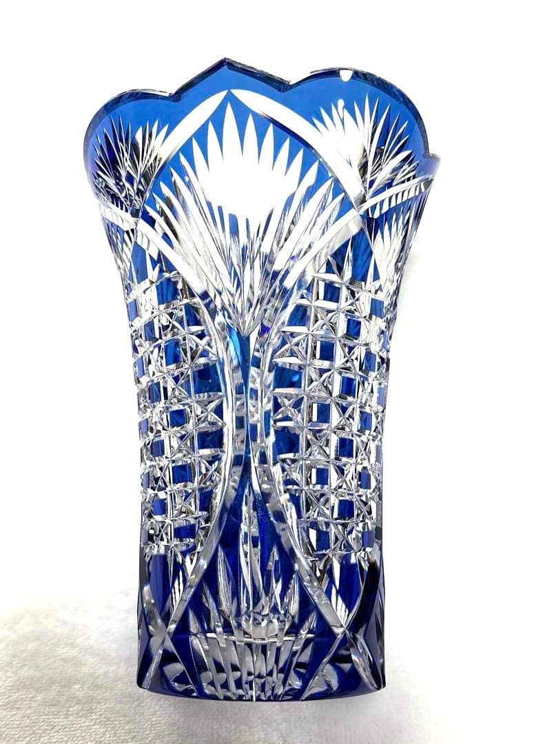 カガミクリスタル　青色クリスタルガラス花瓶