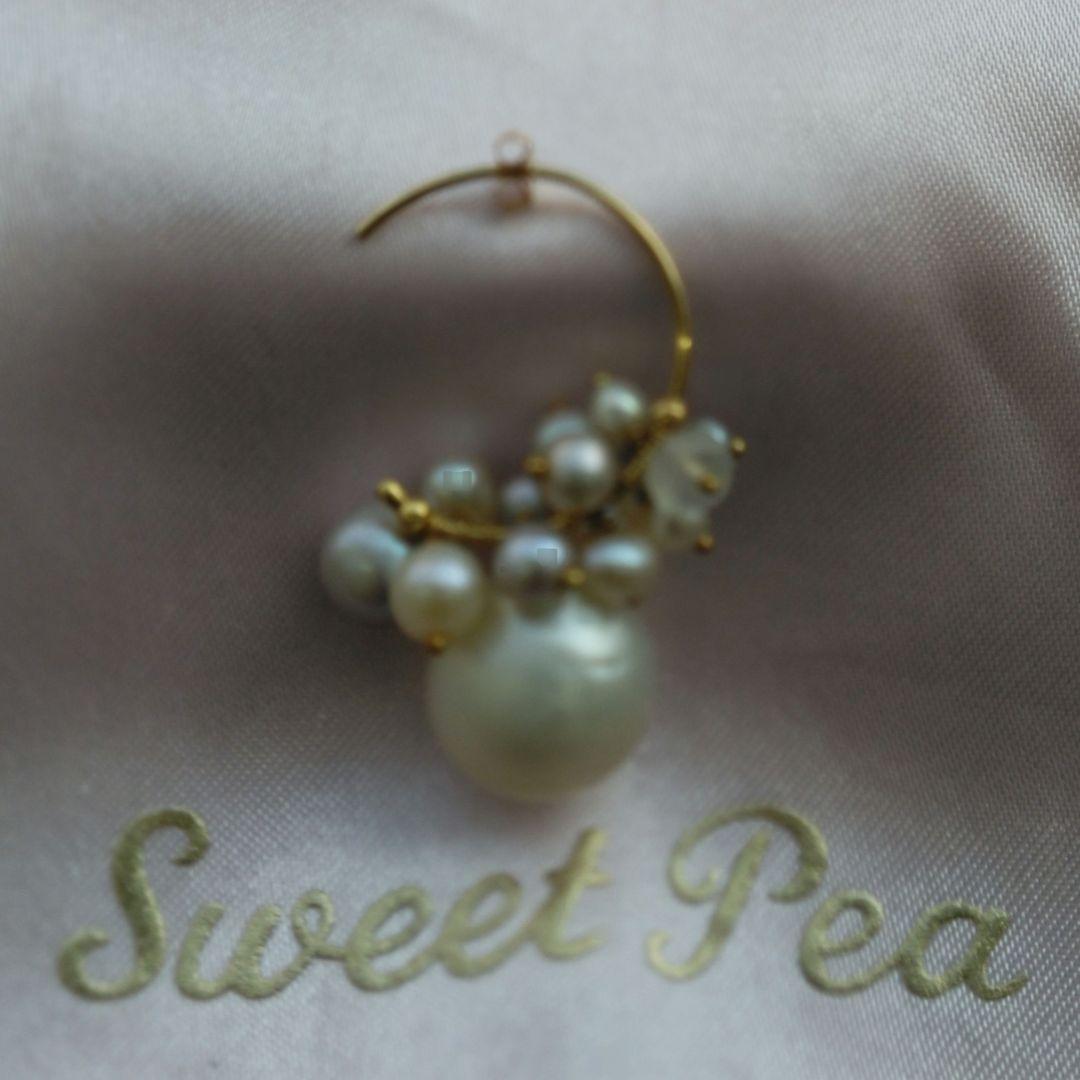 【※限定最終価格※】セミバロック白パール16㎜ 全長3.3㎝ 全15石フープ2㎝