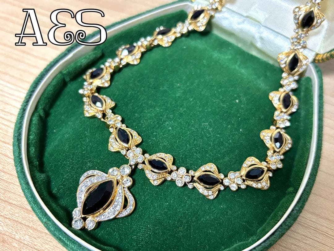 希少 A&S ヴィンテージ ゴールド ラインストーン ネックレス