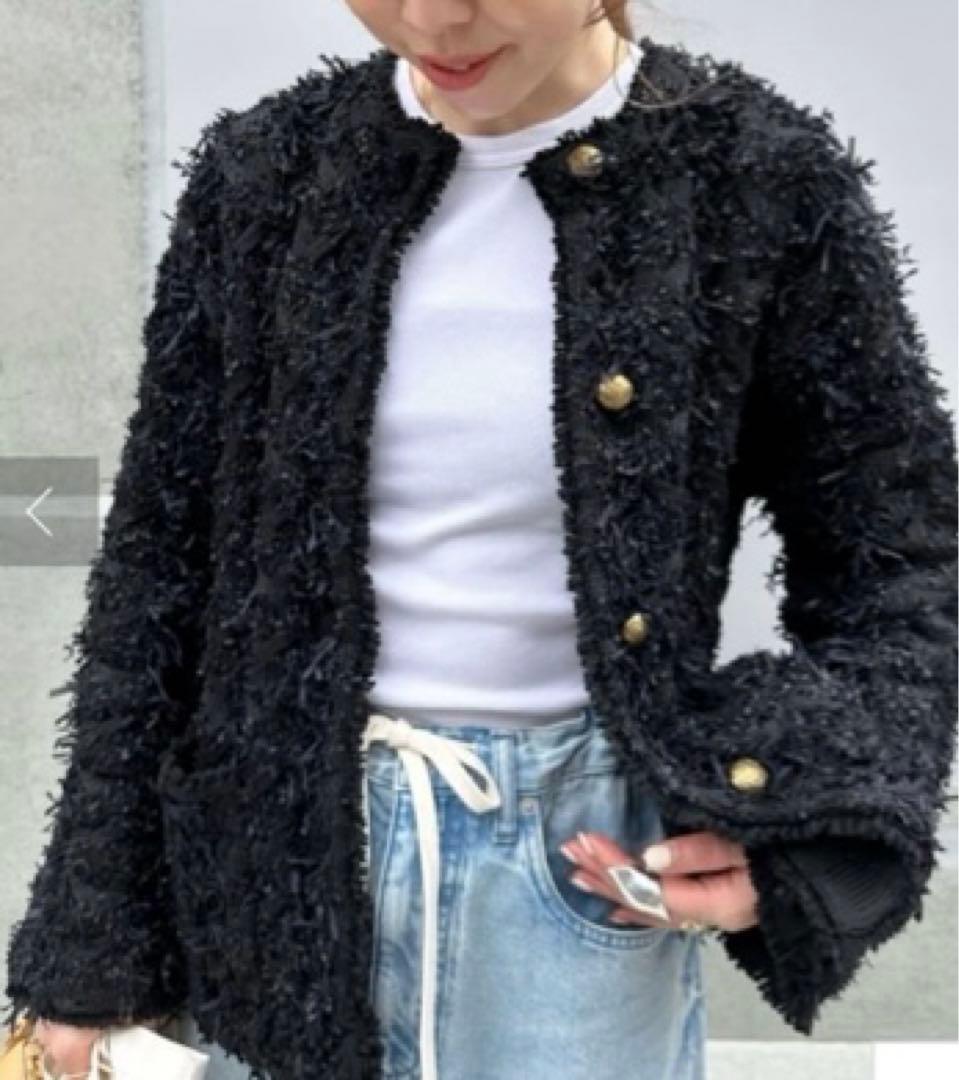 ウィムガゼット　ツイードカーディガン　ブラック