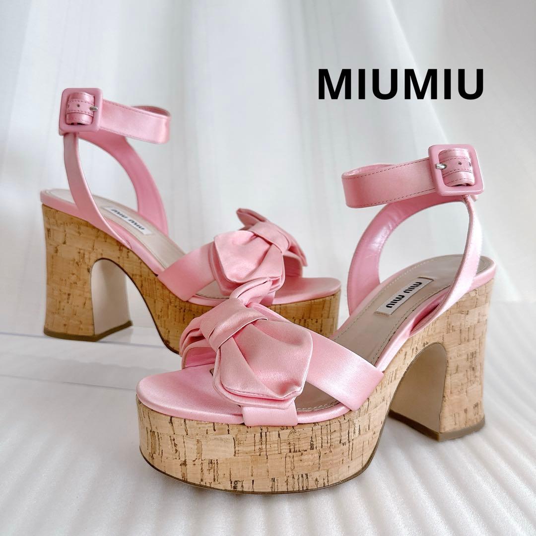 MIUMIU ミュウミュウ　厚底　リボン　サンダル　ハイヒール　一回使用