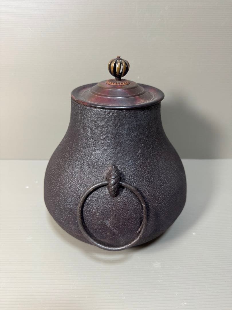 2247 人間国宝　釜師　高橋敬典　鶴首釜　釜鐶付き　茶道具