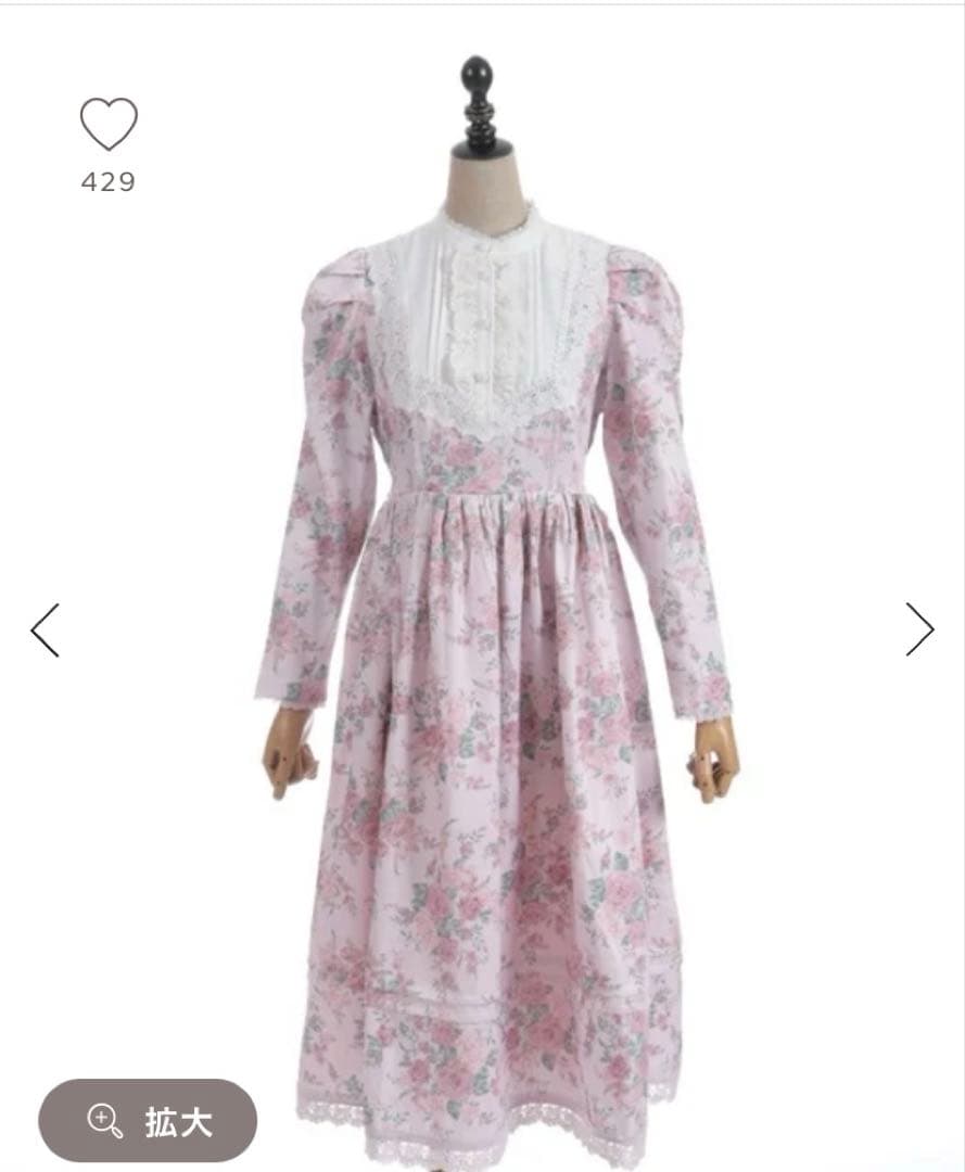 chalmiere シャルミエール　クラシカルローズ柄ワンピースピンク