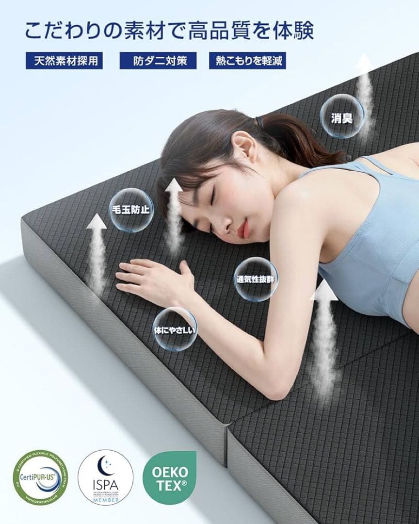 折りたたみ マットレス セミダブル 厚さ10cm 高反発 敷き布団 ブラック