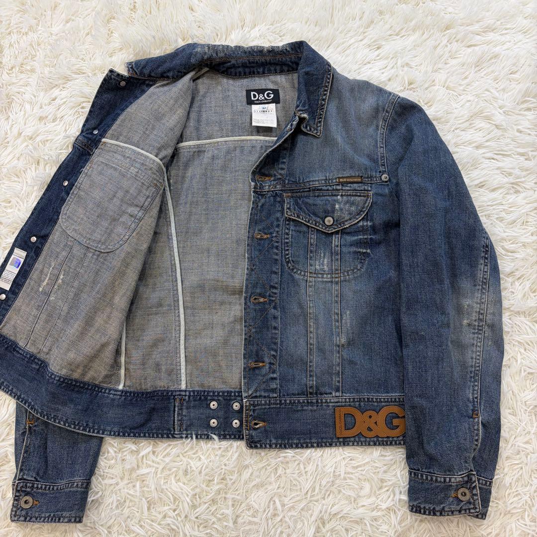 D&G ドルチェアンドガッバーナ デニムジャケット ロゴワッペン ダメージ加工M