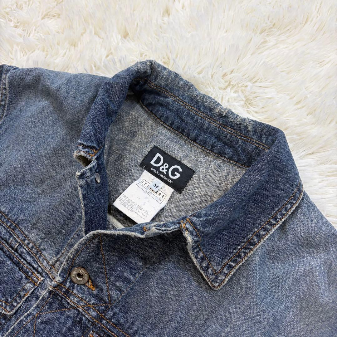 D&G ドルチェアンドガッバーナ デニムジャケット ロゴワッペン ダメージ加工M