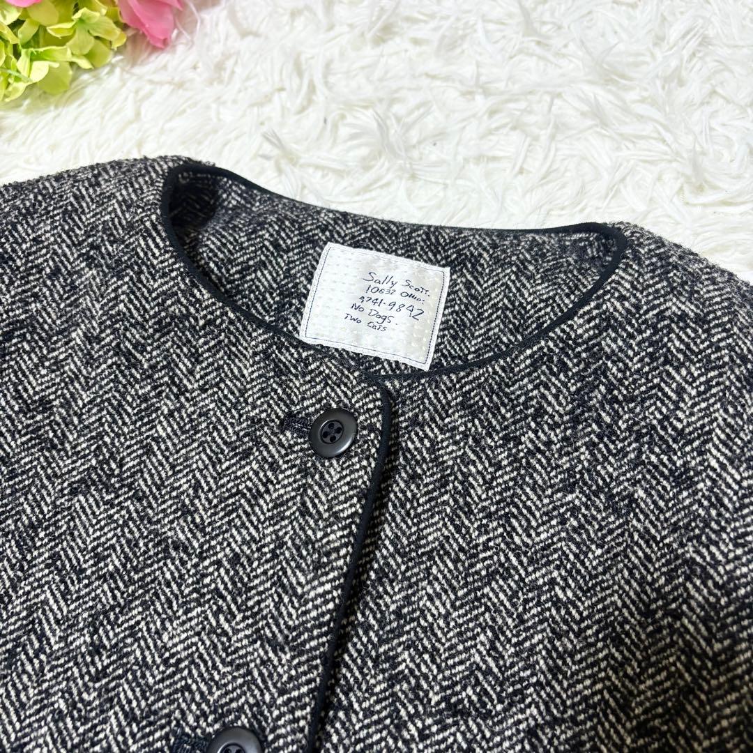 【希少✨】サリースコット　ノーカラー　ジャケット　ヘリンボーン　パイピング　9号