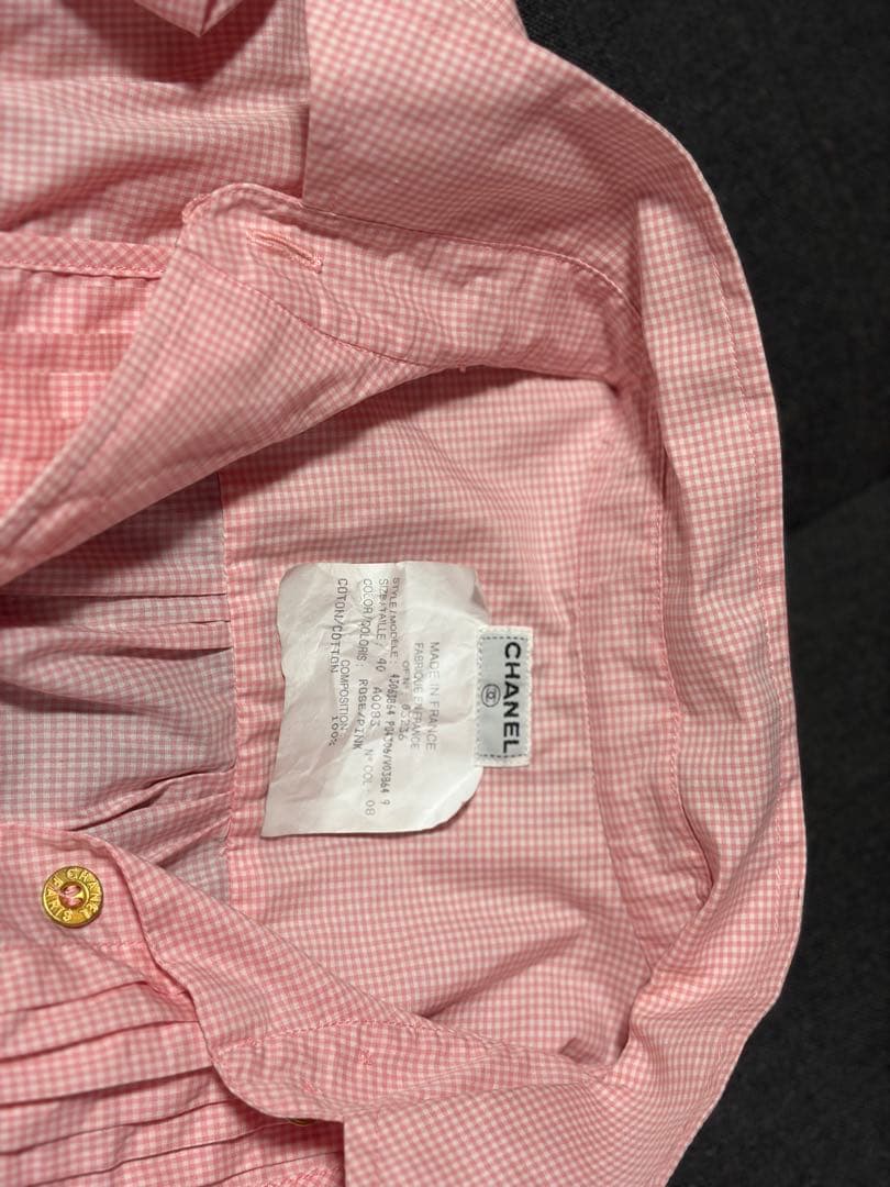 シャネルCHANELヴィンテージ、チェックシャツ、オーバーサイズ極美品ピンク