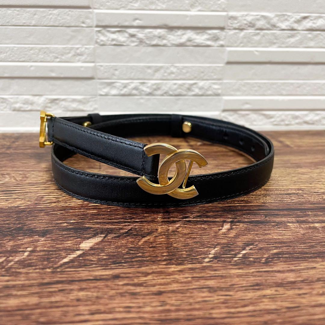 良品 シャネル レザー ダブル ココマーク バックル ゴールド 金具 ベルト.