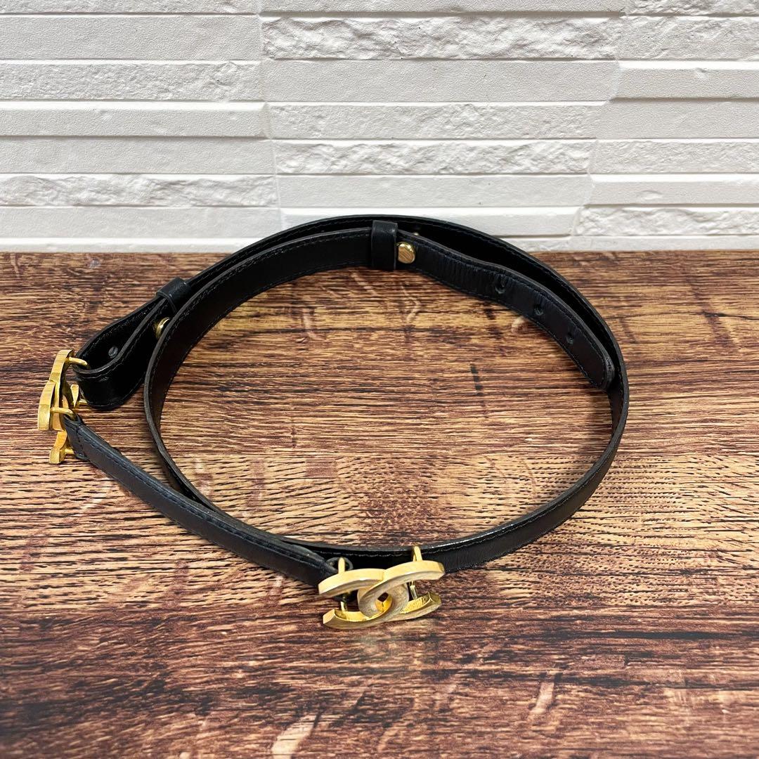 良品 シャネル レザー ダブル ココマーク バックル ゴールド 金具 ベルト.