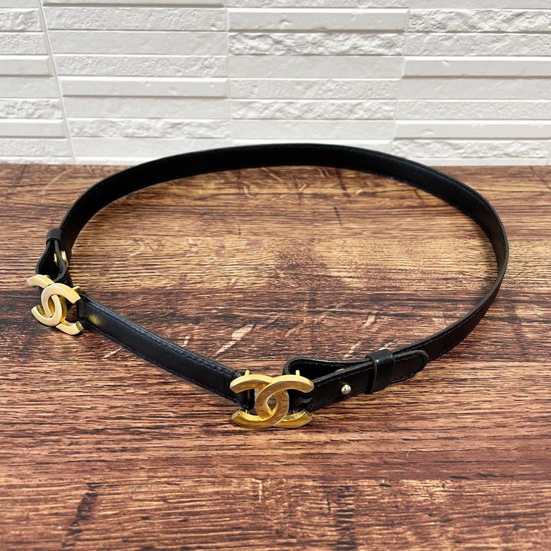 良品 シャネル レザー ダブル ココマーク バックル ゴールド 金具 ベルト.