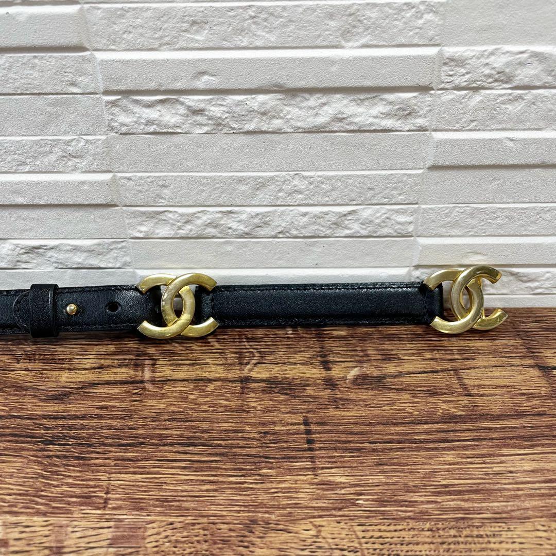良品 シャネル レザー ダブル ココマーク バックル ゴールド 金具 ベルト.