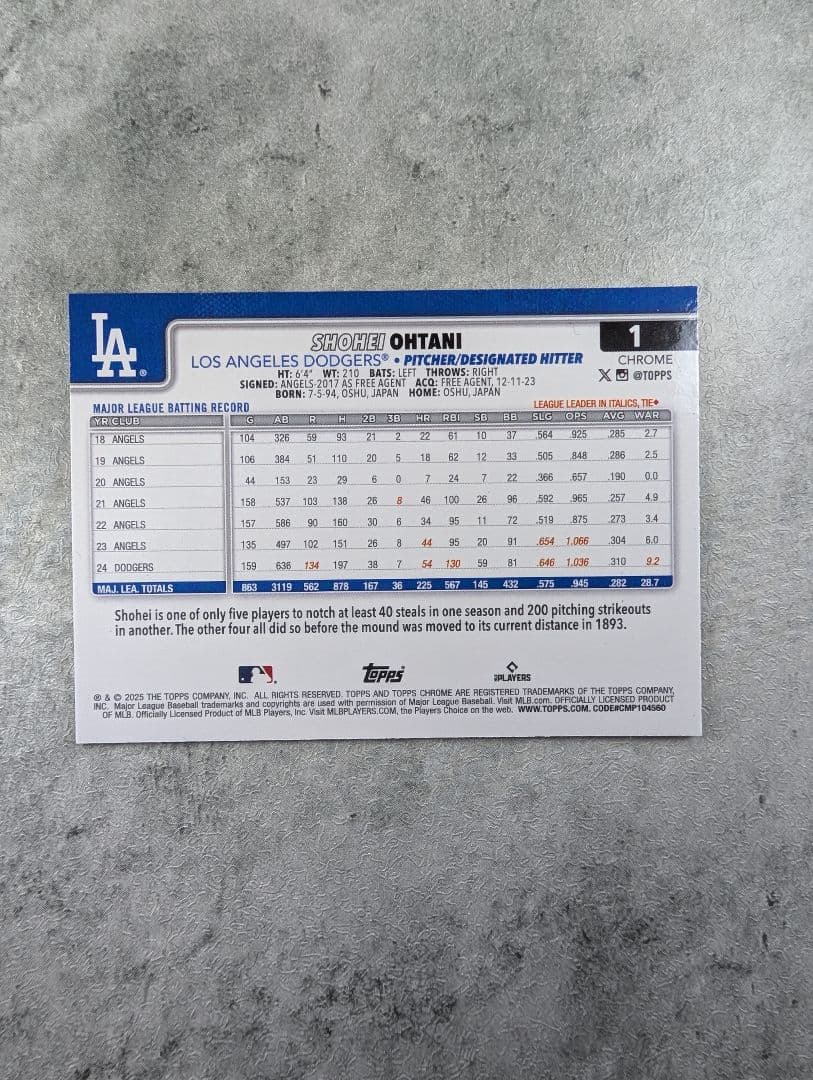 【SP/画像違い】大谷翔平 2025 Topps Chrome