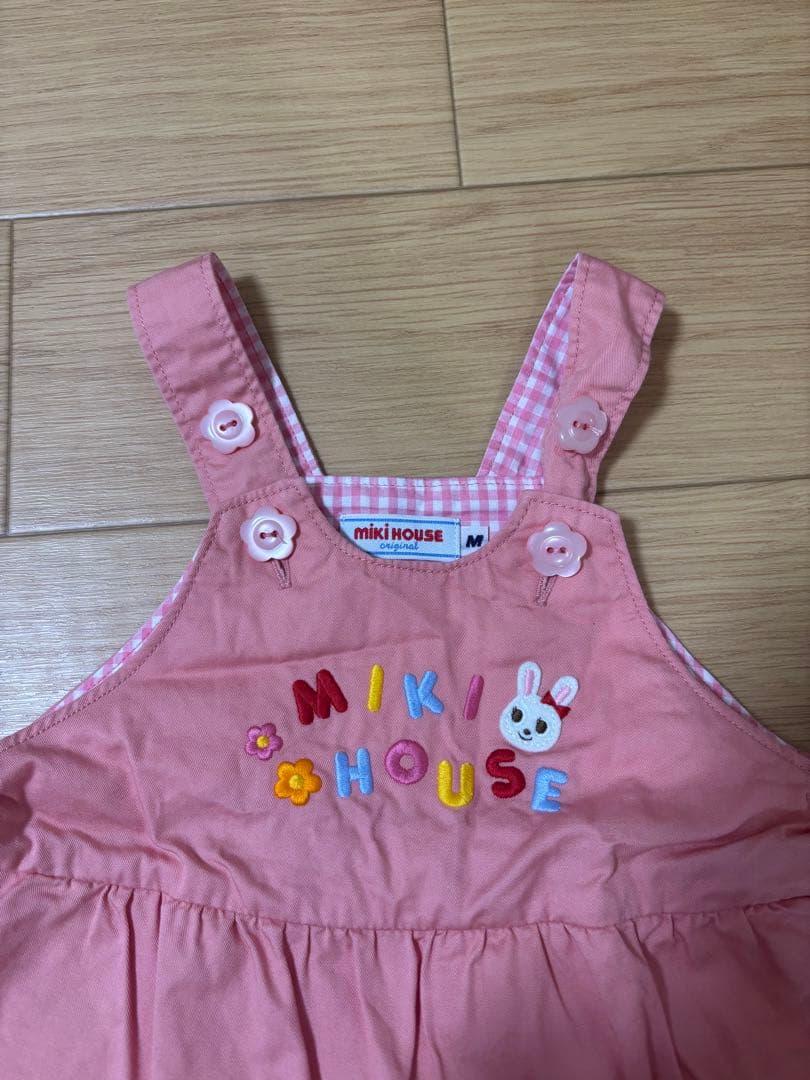 Miki House コーラルピンクロンパース S/M ミキハウス カバーオール