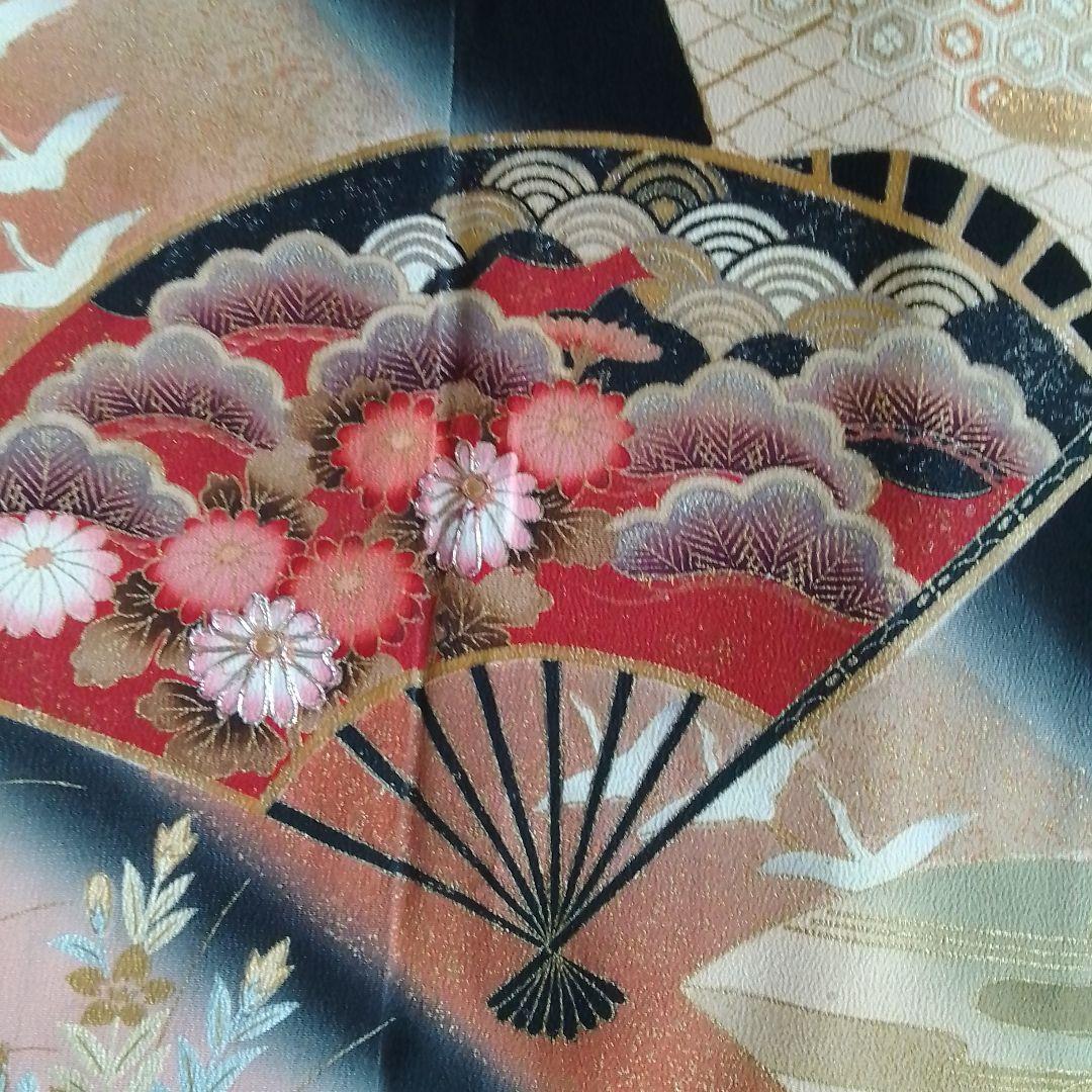 着物リメイクワンピース 留袖ドレス 扇子 落款あり作家物