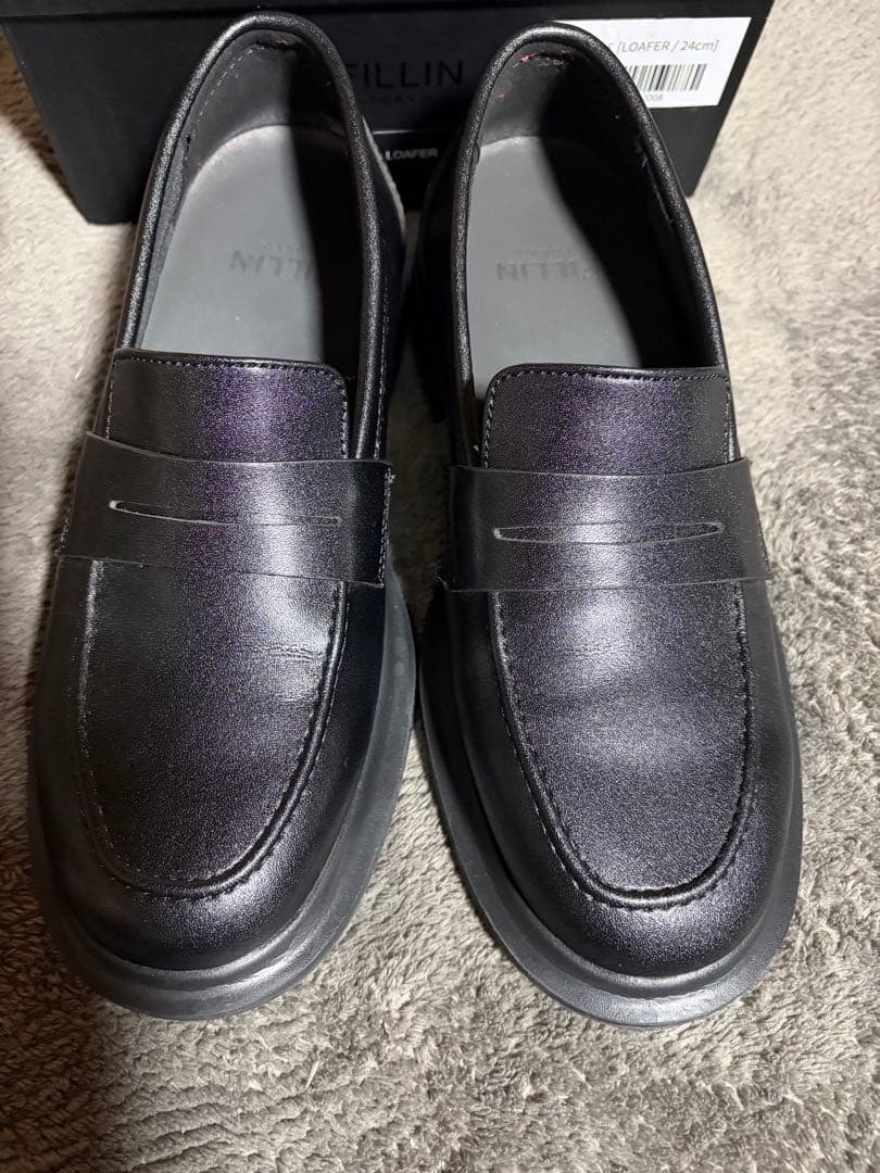FILLIN ブラックレザー ローファー 24センチ