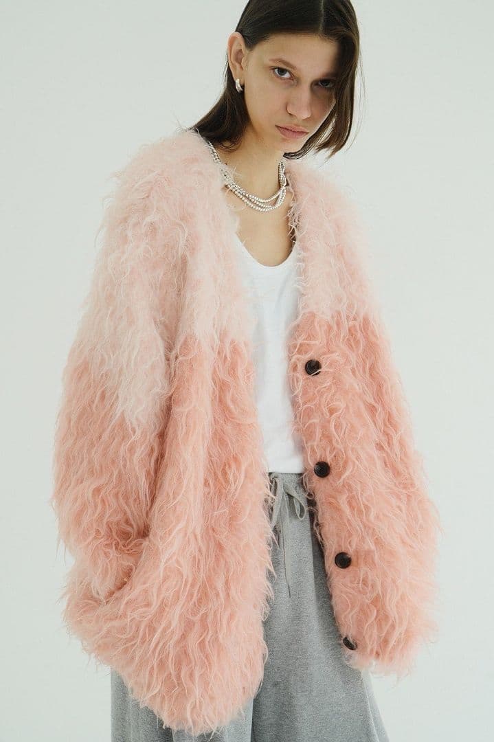 く*る様 CLANE BI COLOR SHAGGY KNIT CARDIGAN