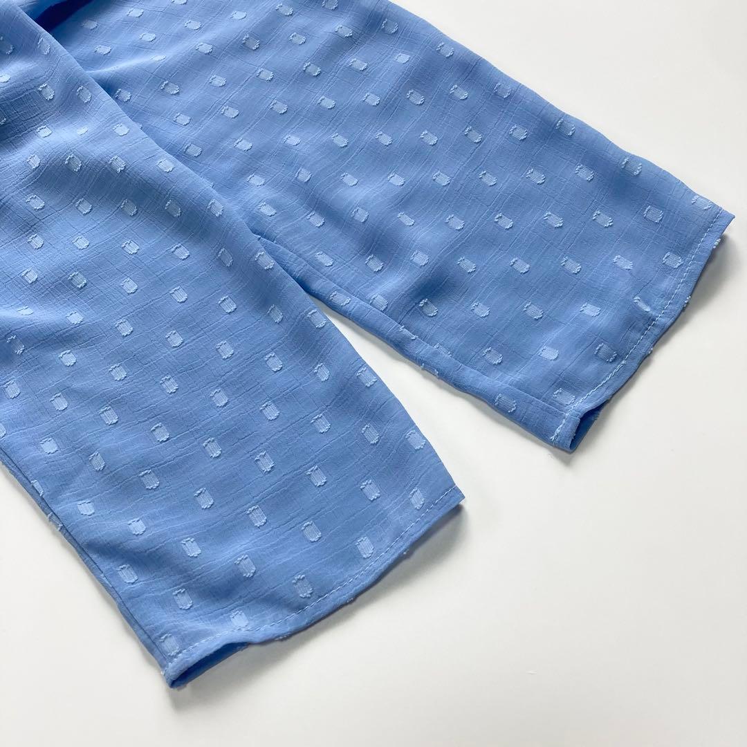 （v6）ジェンヌ　刺繍ドット　フレアワンピース　ブルー　サイズXL 丈120