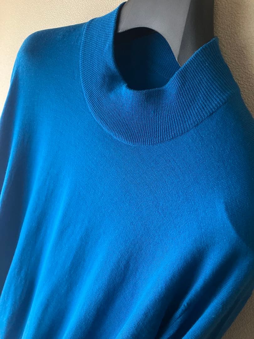 JOHN SMEDLEY ウール 30G モックネックニット ロイヤルブルー L