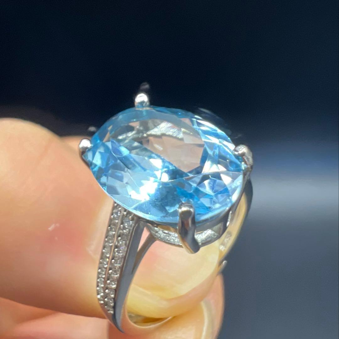 新品天然トパーズスカイブルーのS925使用リング指輪【海外鑑定書付き】10146