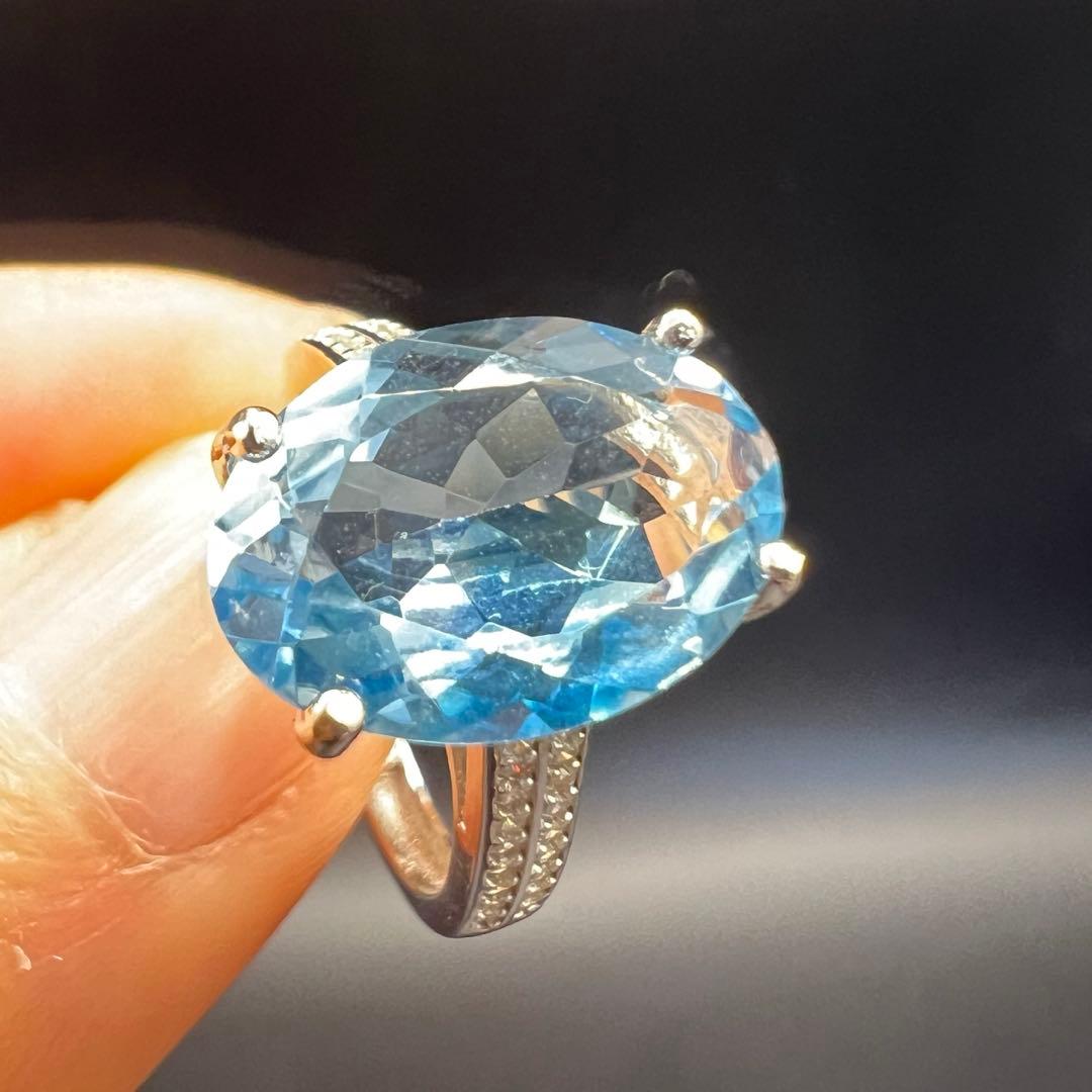 新品天然トパーズスカイブルーのS925使用リング指輪【海外鑑定書付き】10146