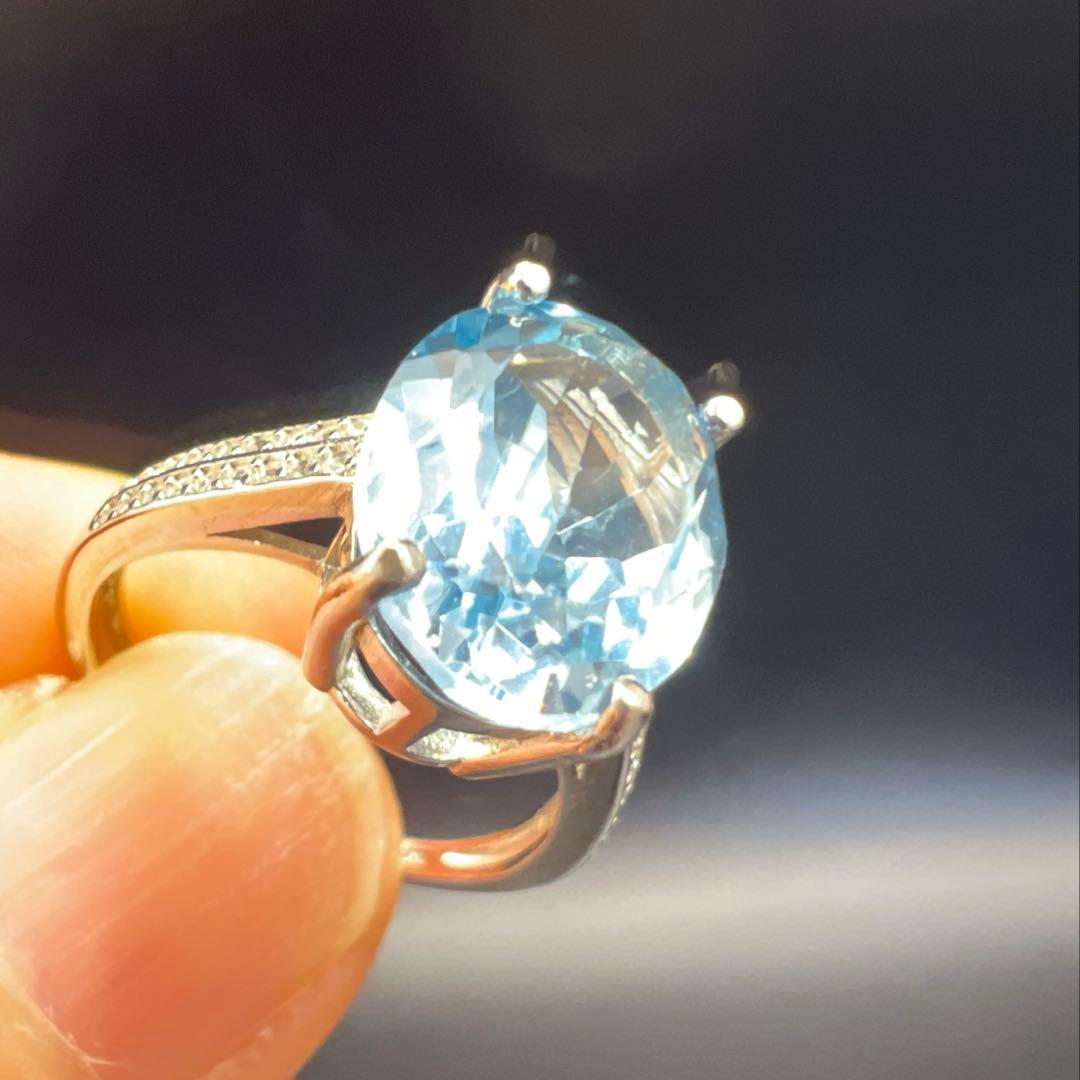 新品天然トパーズスカイブルーのS925使用リング指輪【海外鑑定書付き】10146