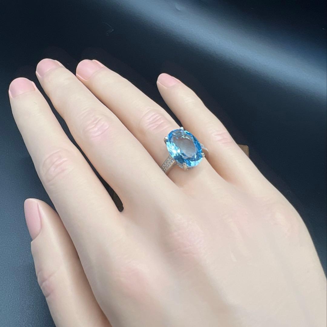 新品天然トパーズスカイブルーのS925使用リング指輪【海外鑑定書付き】10146