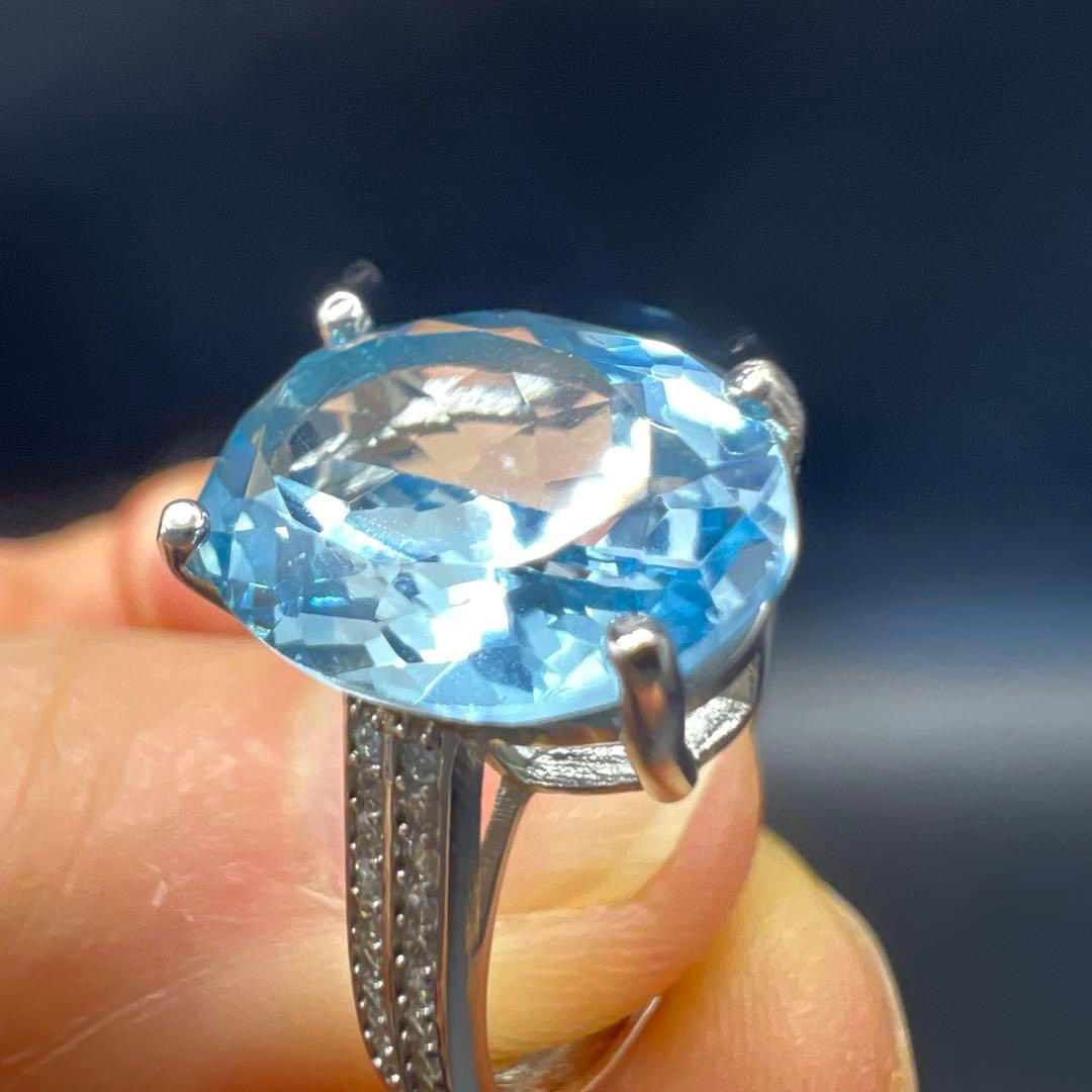 新品天然トパーズスカイブルーのS925使用リング指輪【海外鑑定書付き】10146