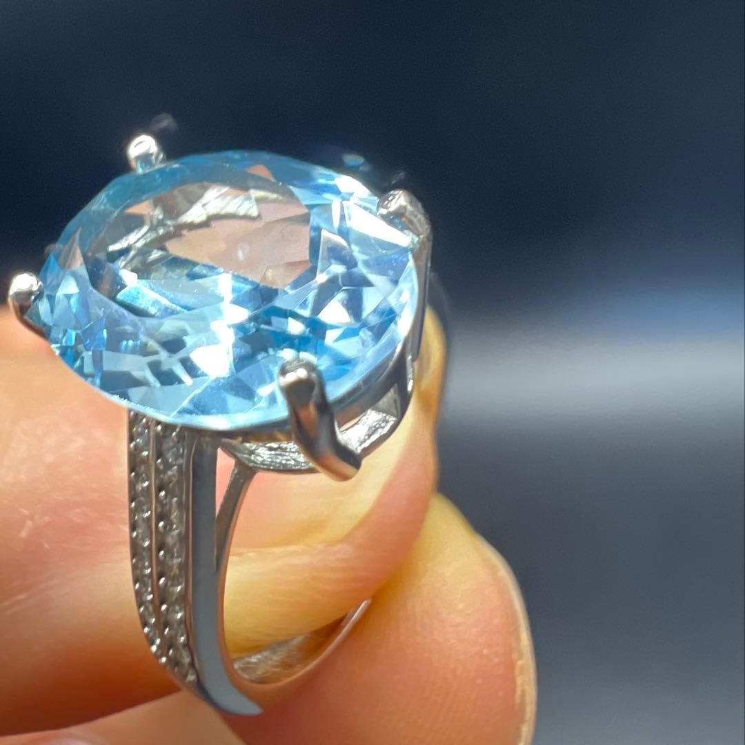 新品天然トパーズスカイブルーのS925使用リング指輪【海外鑑定書付き】10146