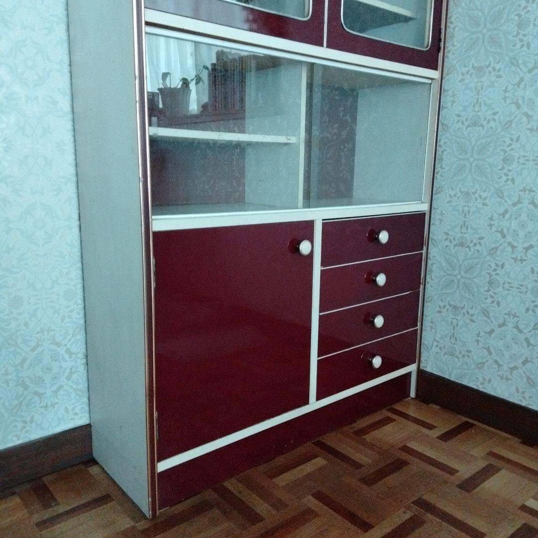 アーチ　食器棚　ワインカラー　昭和レトロ　レトロポップ